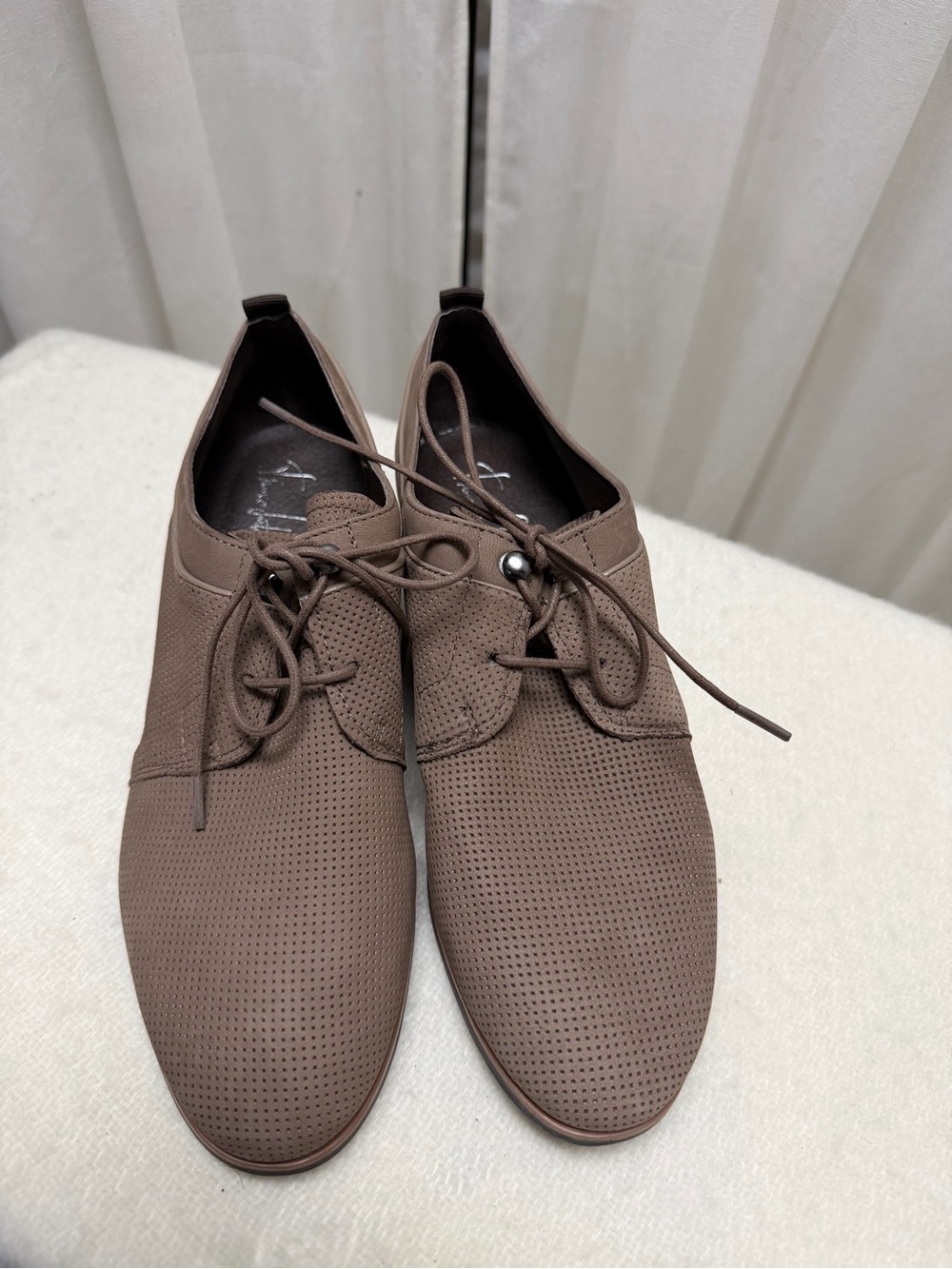 Franco Sarto Brown Perforated Leather Derby Lace-Up Shoes